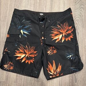 Vans Black and Orange Floral Board Shorts